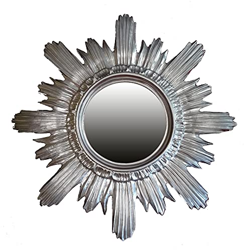 Lnxp BAROCK ANTIK WANDSPIEGEL Sonne IN Silber 42x42 cm RUND RUNDER REPRO Spiegel Sun 63SP von Lnxp