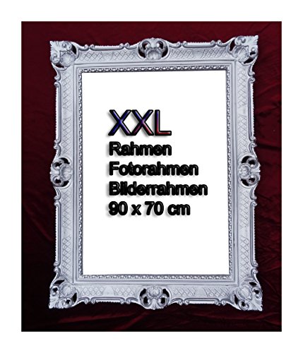 Bilderrahmen Silber 90x70 cm mit Glasscheibe Hochzeitsrahmen Selfie Fotorahmen Foto Requisiten Rahmen Antik Barock Rokoko Repro Shabby Chic RENAISSANCE JUGENDSTIL RETRO DESIGN LUXURIÖS PRUNKVOLL 58TR von Lnxp