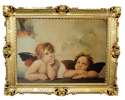 Lnxp Die Engel der Sixtina Sixtinische Madonna Raffaels Raffaello 90x70 cm Antik Barock Rahmen Wandbild 70x90cm Religiöse Bilder Kunst von Heiligen Heiligenbild Repro für Home Büro Praxis Café 58B von Lnxp