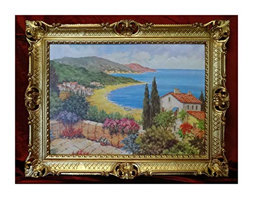 Lnxp SEE STRAND LANDSCHAFT SEETERASSE BILDERRAHMEN GEMÄLDE BILD MIT RAHMEN ANTIK BAROCK ROKOKO 90x70 cm Strand Meer Wellen Maritime 90x70 cm Bilder Barock Antik Repro P-8 58B von Lnxp