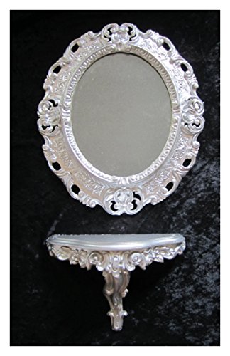 Lnxp Set Silber Wandspiegel + Konsole M OVAL Wandkonsole Barock Antik 44x38 Flur Eingangsmöbel Möbel Konsole Ablage Spiegel 45SET von Lnxp