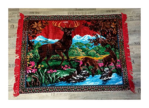 Lnxp WANDDEKO Wandteppich aus Italien 170 X120 Hirsch Motiv Wandbehang Unikat Rot von Lnxp