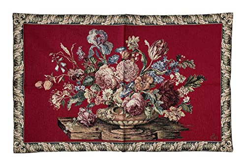 Lnxp Wandteppich Gobelin Stillleben Emotion Arazzo Tapisserie Blumen Paradis Rot 110x70 Wandbild Wanddeko Retro Replikate von Lnxp