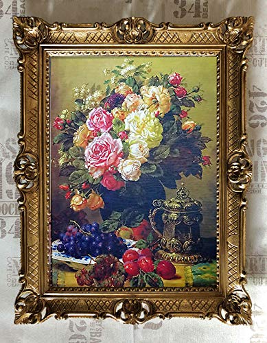 Lnxp Wunderschönes Gemälde Blumenstrauß Rose Rosen Pflaumen Weintrauben Wandbild Künstler J. Robie Stillleben 90x70 cm Bilder Barock Antik Repro Rahmen Blumen Vase Blumenparadise Home Praxis M24 58B von Lnxp