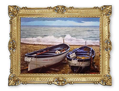 Lnxp Wunderschönes Gemälde Künstler: G. Sironi Boot aufm Trockenen am Strand Boote Schiff Schiffe Meer Schiffsbild Bild Segelschiff Segelboot Wellen Maritime 90x70 cm Bilder Barock Antik Repro 58B von Lnxp