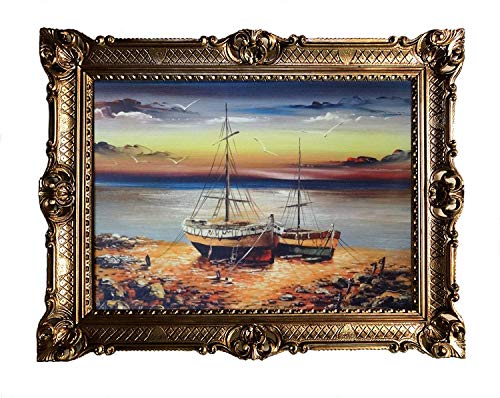 Lnxp Wunderschönes Gemälde Schiffsbild Bild Schiff Segelschiff Segelboot Meer Wellen Maritime 90x70 cm Bilder Barock Antik Repro 58B von Lnxp