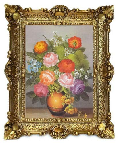 Lnxp Wunderschönes Gemälde Stillleben 56x46 cm Barock Antik Repro Rahmen Blumen Vase Blumenparadise Wandbild Wohnzimmer von Lnxp