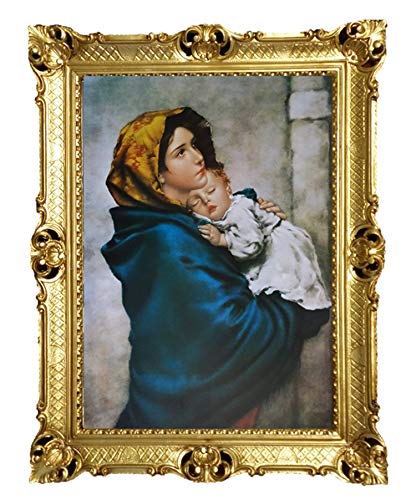 Madonna del Riposo Gemälde von Roberto Ferruzzi Antik Barock Rahmen mit Bild Wandbild 70x90cm Kunstdrucke Gemälde Religiöse Bilder Kunst von Heiligen Retro Repro für Home Büro Praxis Café 58B von Lnxp