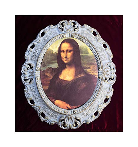 Mona Lisa Bild mit Barock Rahmen Wandbild von Leonardo da Vinci 45x38 cm Oval Kunstdrucke Gemälde Retro Repro Antik für Home Büro Praxis Café (Weiß-Gold) 46B von Lnxp