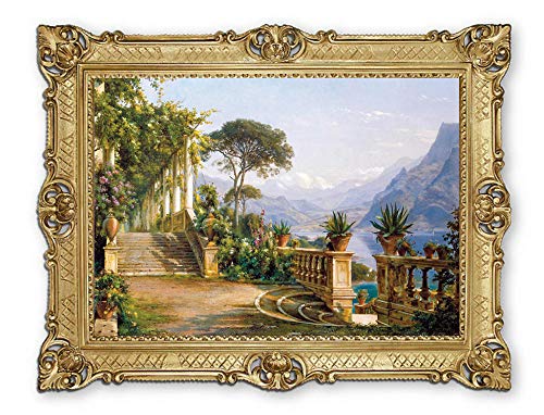 Wunderschönes Gemälde 70x90 cm Künstler; C.F. Aagaard ´Lodge am Comer See -Lodge on Lake Como ´Bild Bilder Barock Rahmen Antik Repro 58B von Lnxp