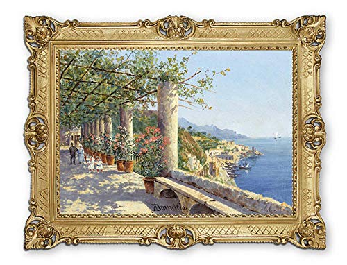 Lnxp Wunderschönes Gemälde 90x70 cm Künstler; A. Brandeis ´Terrassen am Golf von Amalfi ´Bild Bilder Barock Rahmen Antik Repro Renaissance 58B von Lnxp