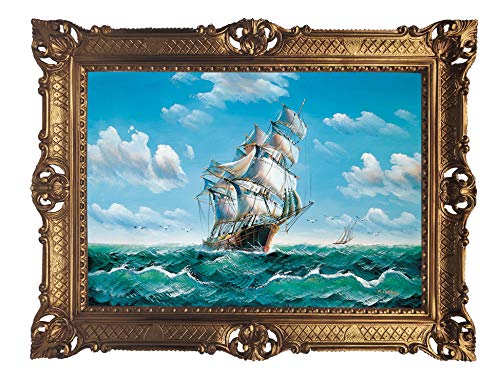 Lnxp Wunderschönes Gemälde Schiffsbild Bild Schiff Segelschiff Segelboot Meer Wellen Maritime 90x70 cm Künstler; P.Lorenz Bilder Barock Antik Repro 58B von Lnxp
