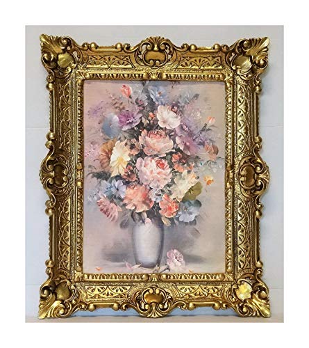 Lnxp Wunderschönes Gemälde Stillleben 56x46 cm Bilder Barock Antik Repro Rahmen Blumen Vase Blumenparadise 50B von Lnxp
