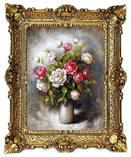 Lnxp Wunderschönes Gemälde Stillleben 56x46 cm P. Sorel Bilder Barock Antik Repro Rahmen Blumen Vase Rose Rot Blumenparadise 50B von Lnxp
