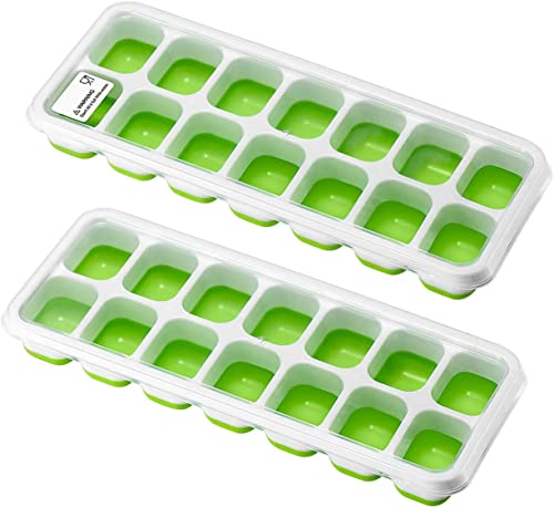 LoBalay Silikon-Eiswürfelformen, 2er Pack&14-Fach Eiswürfelform mit Deckel, BPA-frei Ice Cube Tray, Spülmaschinenfest, Leicht zu Lösen, Stapelbar, Langlebig für Kaffee, Babynahrung(Unversiegelt-Grün) LoBalay Silikon-Eiswürfelformen, 2er Pack&14-Fach Eiswürfelform mit Deckel, BPA-frei Ice Cube Tray, Spülmaschinenfest, Leicht zu Lösen, Stapelbar, Langlebig für Kaffee, Babynahrung(Unversiegelt-Grün) von LoBalay