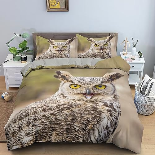 LoCzek Bettwäsche 135x200 Uhu Bettbezug 135 x 200 Eule 2er Set für Kinder, Mikrofaser Bettwäsche Set und 1 Kissenbezug 80x80, Weiche Atmungsaktive Bettwäsche-Sets mit Reißverschluss von LoCzek