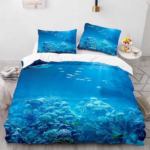 LoCzek Bettwäsche 155x220 Unterwasser Bettwäsche 155x220 Ozeane 3 teilig Set, Mikrofaser Bettwäsche Set und 2 Kissenbezug 80x80, Weiche Atmungsaktive Bettwäsche-Sets mit Reißverschluss LoCzek Bettwäsche 155x220 Unterwasser Bettwäsche 155x220 Ozeane 3 teilig Set, Mikrofaser Bettwäsche Set und 2 Kissenbezug 80x80, Weiche Atmungsaktive Bettwäsche-Sets mit Reißverschluss von LoCzek