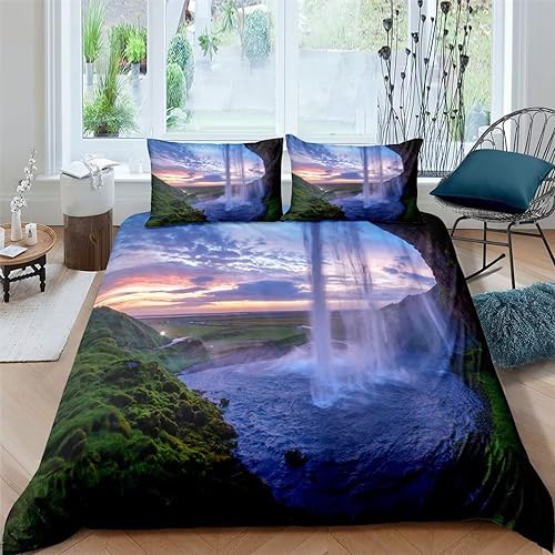 LoCzek Bettwäsche 200x200 Wasserfall Bettwäsche 200x200 HöHle 3 teilig Set, Mikrofaser Bettwäsche Set und 2 Kissenbezug 80x80, Weiche Atmungsaktive Bettwäsche-Sets mit Reißverschluss von LoCzek