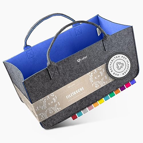 LoFelt® Filztasche, Holzkorb, Brennholzkorb, Kaminholz, aus 100% recyceltem Plastik/Filztasche groß geeignet als Filz Einkaufstasche, Kaminholztasche, Filzkorb, Dunkelblau von LoFelt