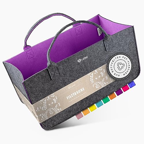 LoFelt® Filztasche, Holzkorb, Brennholzkorb, Kaminholz, aus 100% recyceltem Plastik/Filztasche groß geeignet als Filz Einkaufstasche, Kaminholztasche, Filzkorb, Lila von LoFelt