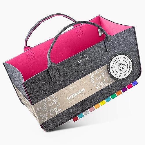 LoFelt® Filztasche, Holzkorb, Brennholzkorb, Kaminholz, aus 100% recyceltem Plastik/Filztasche groß geeignet als Filz Einkaufstasche, Kaminholztasche, Filzkorb, Magenta von LoFelt