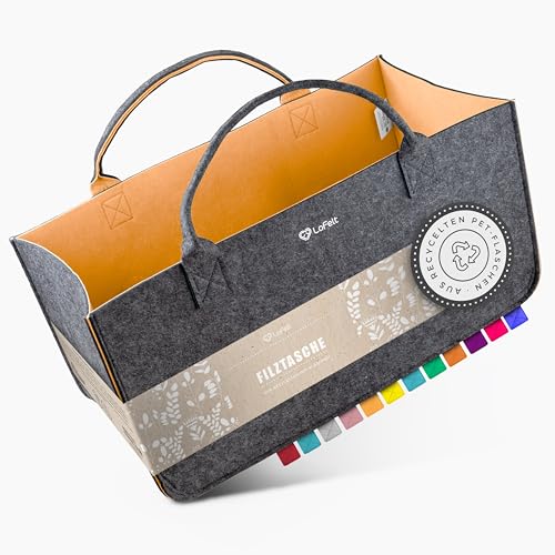 LoFelt® Filztasche, Holzkorb, Brennholzkorb, Kaminholz, aus 100% recyceltem Plastik/Filztasche groß geeignet als Filz Einkaufstasche, Kaminholztasche, Filzkorb, Orange von LoFelt