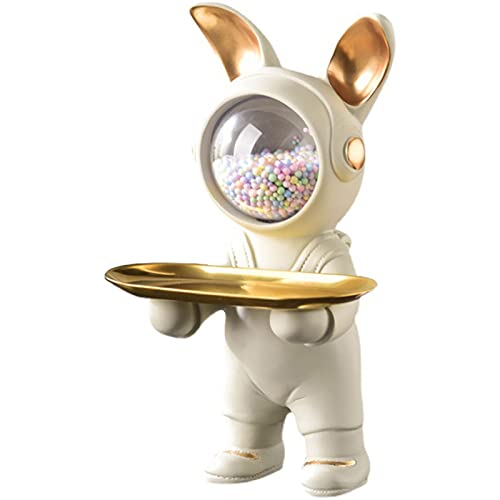 LoJax Space Rabbit Harzskulptur Ornament mit Tablett Zuhause Wohnzimmer Couchtisch Astronaut Tablett Aufbewahrungsdekoration Obsttablett Moderne Kunststatue von LoJax