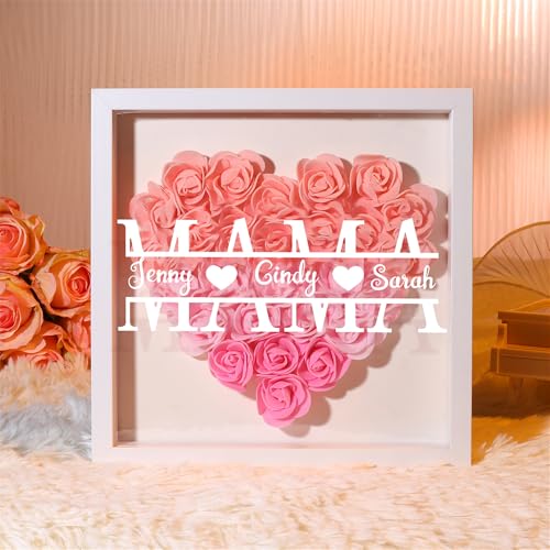 Personalisiertes Geschenk für Mama Muttertag Geburtstag von Tochter Sohn benutzerdefinierte rosa Blume Schattenbox (Mama, Text) von LoLaTide