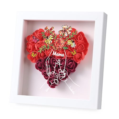 Personalisiertes Geschenk für Mama Muttertag Geburtstag von Tochter Sohn benutzerdefinierte rosa Blume Schattenbox (rot 1, 2 Namen) von LoLaTide