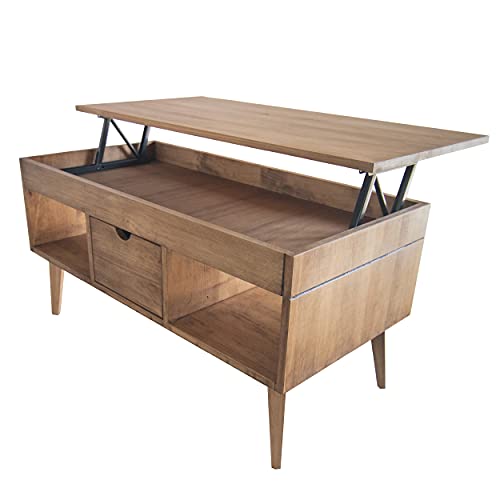 LoMasCasa - Couchtisch Karla, höhenverstellbar, mit zentraler Schublade, massives Kiefernholz in gewachster Holzfarbe konische Füße, Maße: 100 x 50 x 47 cm von LoMasCasa