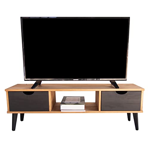 LoMasCasa - TV-Möbel Kira mit zwei Schubladen aus massivem Kiefernholz im modernen Stil, Maße 120 x 30 x 41,50 cm (Kira: Holz und Schwarz mit schwarzem Fuß) von LoMasCasa