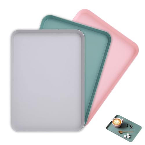 3 Stück Kunststofftablett, Serviertablett, Rechteckig Servierplatten, Tablett Plastik, rutschfest Kunststoff Fast Food-Tablett für Küche Esszimmer Café(Grau/Blau/Rosa) von LoNinLoAn