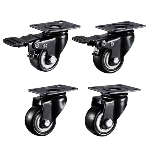 4er Set Möbelrollen Transportrollen Möbelrollen 360° Drehbar Lenkrollen Bockrollen Gummirollen, 40MM, Bis 50 KG Pro Rad Lenkrollen für Innen und Außen (2 mit Bremsen und 2 Ohne) von LoNinLoAn