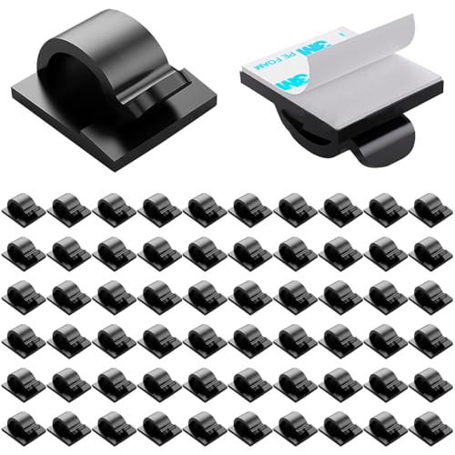 60 Stück Kabelhalter Selbstklebend Starker 3M Kleber Kabelklemmen, Drahtkabelhalter, Kabelführung Organizer, Kabelclips für Kabelmanagement, Kabelbefestigung Lichterkette(Schwarz) von LoNinLoAn