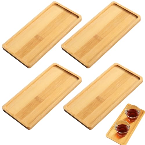 Bambus Tablett Rechteckige, 4 Stück Bambustablett Holz, Klein Serviertablett Bambus Pflanzen-Untersetzer für Untersetzer Tee Brot Dessert Kaffee Kuchen von LoNinLoAn