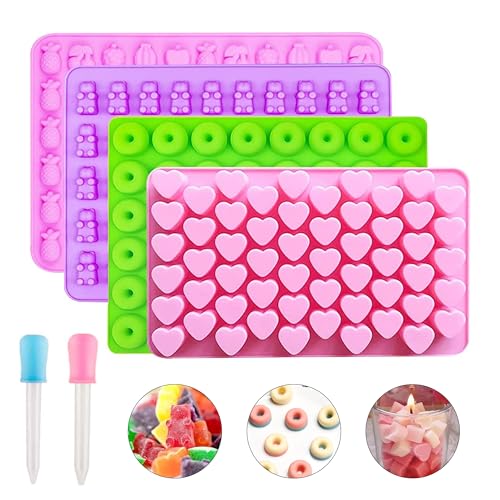 Gummibärchen Form 4 Stück Bonbon Formen Silikon Süßigkeiten Formen mit 2 Tropfer, Herz Schokoladenform für Süßigkeiten Schokolade Gelee, EinschließLich Früchte Donuts Gummibärchen Herzformen Gummibärchen Form 4 Stück Bonbon Formen Silikon Süßigkeiten Formen mit 2 Tropfer, Herz Schokoladenform für Süßigkeiten Schokolade Gelee, EinschließLich Früchte Donuts Gummibärchen Herzformen von LoNinLoAn