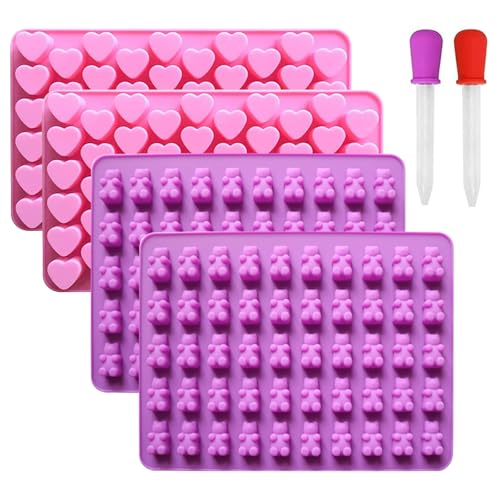 Silikon Süßigkeiten Formen, 4 Stück Süßigkeiten Backform, Mini Silikonformen, Gummibärchen Form, Herzform, Weichgelee Form, Schokoladenform mit 2 Tropfern Silikon Süßigkeiten Formen, 4 Stück Süßigkeiten Backform, Mini Silikonformen, Gummibärchen Form, Herzform, Weichgelee Form, Schokoladenform mit 2 Tropfern von LoNinLoAn