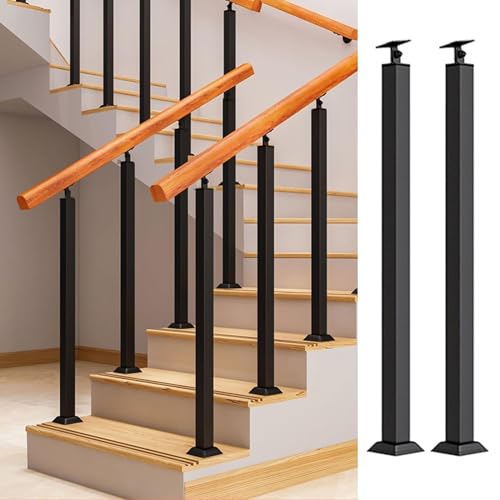 LoRier Handlauf Treppe,Geländer Treppe,Verstellbare 270°- Winkelhalterung TreppengeläNder Innen,Schwarz Treppen Banister Säule Spindel für Wohnungen Villen Balkone Flure,2er-Pack(Size:90cm/35.4in) von LoRier