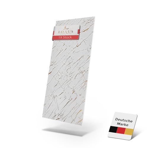 LoXus-Wandpaneele Marmoroptik –PVC Wandverkleidung–küchenrückwand -120x60cm- Duschrückwand & Küchenrückwand –Wasserfeste 3D Deko Paneele für Bad,Dusche, Küche (Weiß-Gold Adern, 1 X Panel) von LoXus