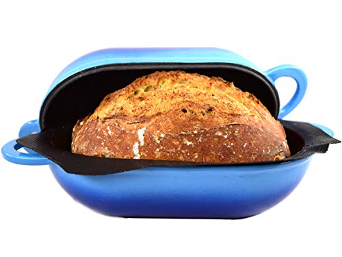 LoafNest - Das einfachste handwerkliche Brotbackset der Welt. Gusseisenkasserolle [Blauer Gradient] und nichthaftende perforierte Silikonauskleidung von LoafNest