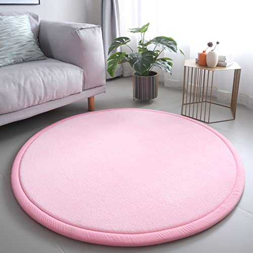 Loartee Rund korallenrote Samtmatte Teppich,als Krabbeldecke fürs Kind,2,5cm Dicker Kinderteppich,Zartes Rosa,120cm von Loartee