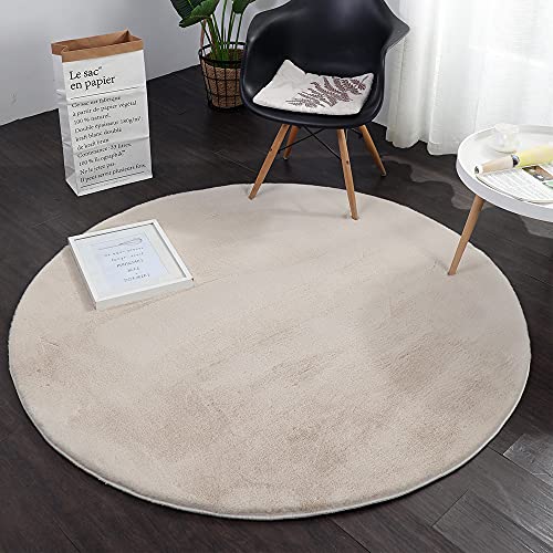 Loartee Shaggy Langflor Teppich Rund, Kunstfell aus Kaninchen Teppiche Wohnzimmer,Hell beige,200cm von Loartee