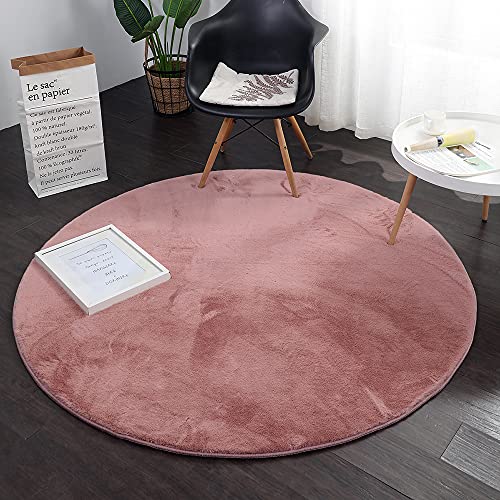 Loartee Shaggy Langflor Teppich Rund, Kunstfell aus Kaninchen Teppiche Wohnzimmer,Rosa,120cm von Loartee