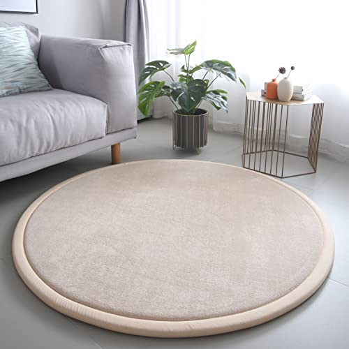 Loartee korallenrote Samtmatte Teppich Rund, als Krabbeldecke für Kinder, 2,5cm Dicker Kinderteppich, Beige, 120cm von Loartee