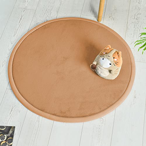 Loartee korallenrote Samtmatte Teppich Rund, als Krabbeldecke fürs Kind,2,5cm Dicker Kinderteppich,Khaki,100cm von Loartee