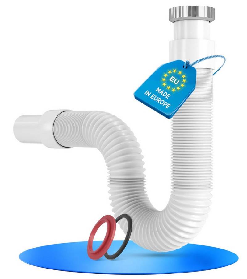 Lobenswerk Siphon mit hochwertiger Aluminium Mutter - Ausziehbar 320-890mm, Fflexibler Ablaufschlauch - 100% Wasserdicht von Lobenswerk