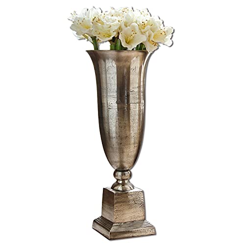 LOBERON Bodenvase Belfort, handgearbeitet, Klassische Pokalform, matt gebürstet, imposante Höhe, Wohn-Accessoire, Aluminiumguss, antiksilber von Loberon