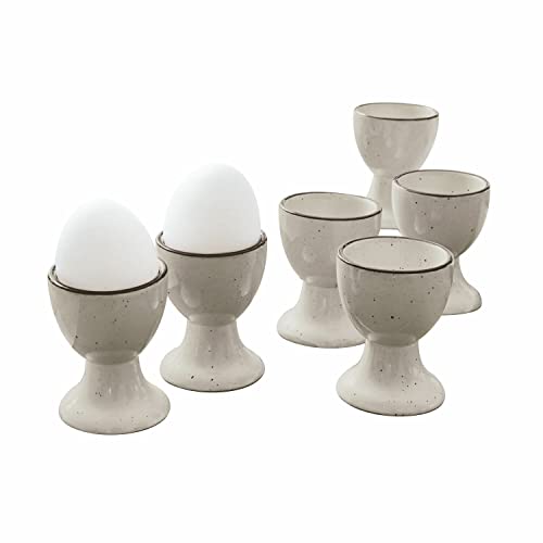 LOBERON Loberon Eierbecher 6er Set Biarré Grau - Eierbecher Set aus Steingut mit Zierendem Farbrand - Handgetöpfert - mit Glänzender Oberfläche - 6.5cm, grau von Loberon