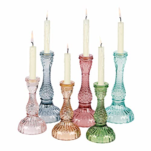 LOBERON Kerzenständer 6er Set Moana, Verschiedene Größen, klassischer Antik-Look in modernen Farben, für Stabkerzen, Kerzenhalter, Kerzenleuchter, Ostern, Osterdeko, Glas, bunt von Loberon