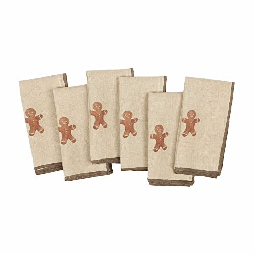 LOBERON Serviette 6er Set Gingerbread, mit Lebkuchenmännchen-Druck, farblich abgesetzte Kanteneinfassung, Weihnachten, Weihnachtstischdeko, Tischwäsche, Leinen, leinen von Loberon